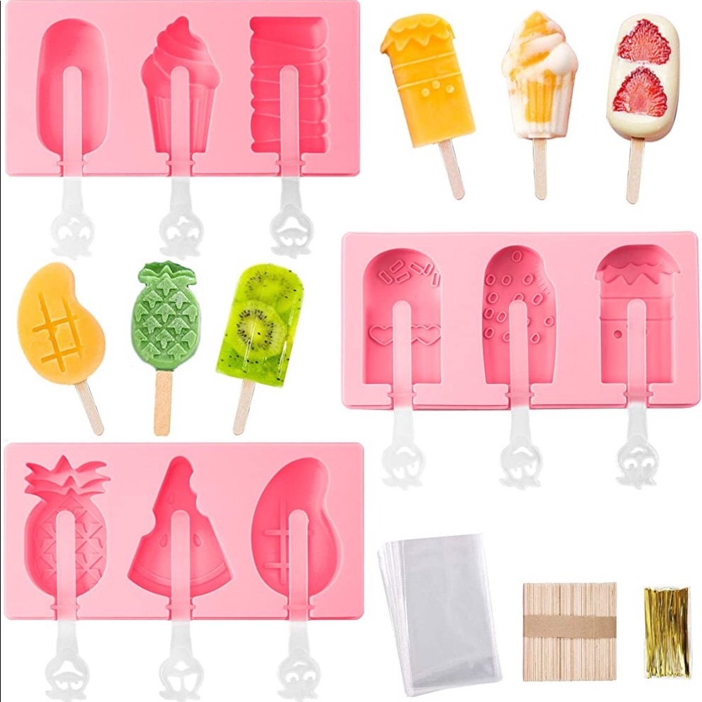 New silicone Ice Popsicle Mold Pink 3 Packs